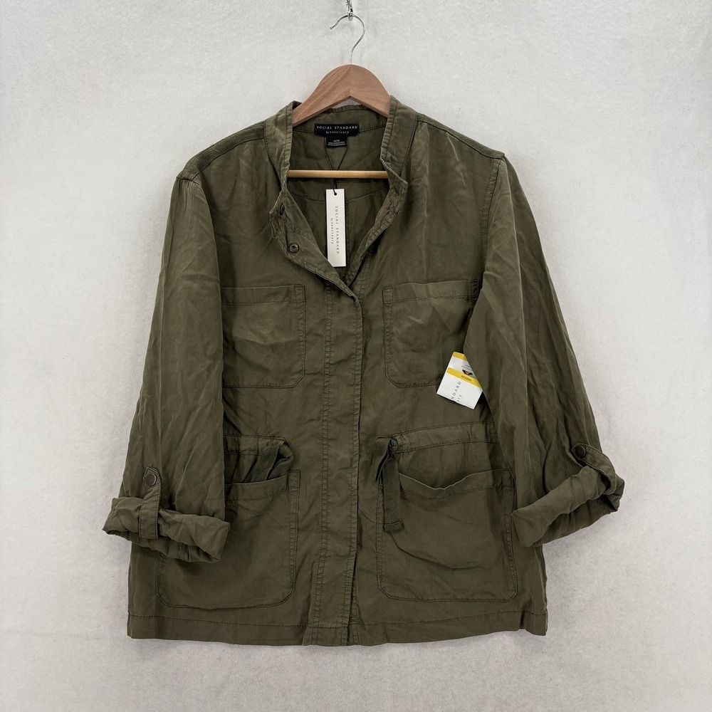 Social Standard Sanctuary Safari Tencel Jacket Womens M Green Utility Travel NWT